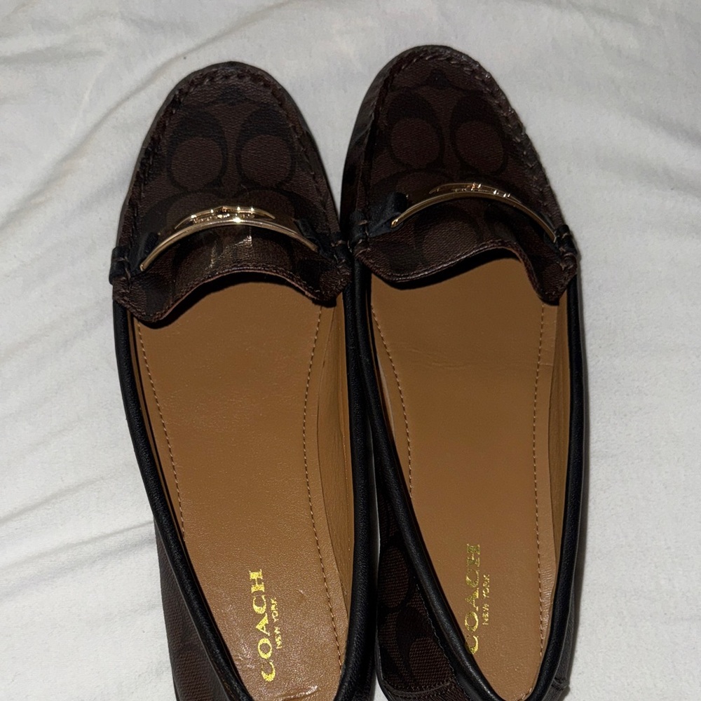 Coach Brown Canvas Loafers with Gold Accent